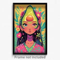 Art Poster - Adventurous Avocado (Psychedelic Trippy Weird 11x17 Cartoon Print)