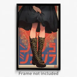 Hebrew Movie Poster - Girl Feeling Distracted, Noteworthy Lace Up Boots (Print)