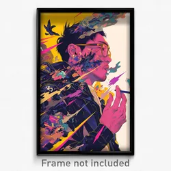 Indonesian Movie Poster - Man Feeling Insightful, Ragged Purple Hoodie (Print)
