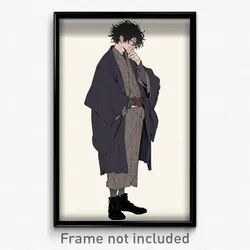 Anime Art Poster - Men Feeling Self Critical Wearing Biting Grey