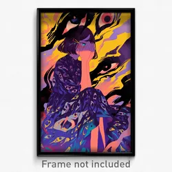 Anime Art Poster - Woman Feeling Anxious Wearing Reflecting Purple Dress (Print)