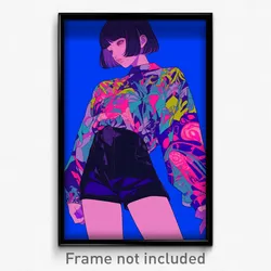 Anime Art Poster - Woman Feeling Fright Wearing Royal Grey Shorts (Print)