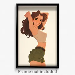 Art Poster - Girl Feeling Discomfort Wearing Antique Green Shorts (Print)