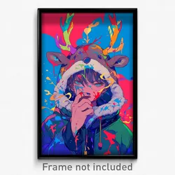 Anime Art Poster - Boy Feeling Rejected Wearing Glossy Reindeer Costume (Print)