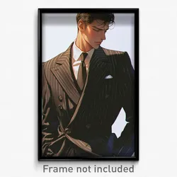 Anime Art Poster - Man Feeling Infatuation Wearing Thick Pinstripe Suit (Print)