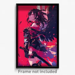 Anime Art Poster - Woman Feeling Sullenness, Posh Asymmetrical Wings (Print)