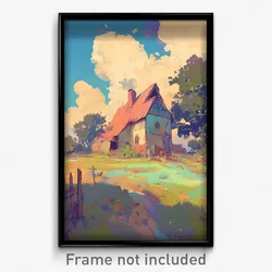 Art Poster - Cloudy Farmstead (Psychedelic Trippy Weird 11x17 Print)