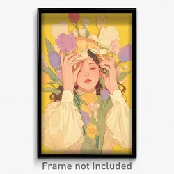 Art Poster - Girl Feeling Disheartened Wearing Gripping Tulip Hat (Art Print)