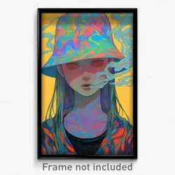 Anime Art Poster - Girl Feeling Dread Wearing Worn Hat Ribbon (Print)