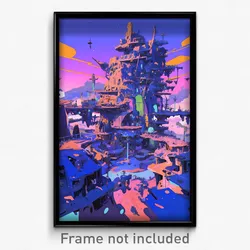 Art Poster - Crazy Shipyard (Psychedelic Trippy Weird 11x17 Cartoon Print)