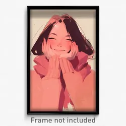 Art Poster - Woman Feeling Joy Wearing Gloomy Pink Neckerchief (Print)