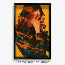 Art Poster - Girl Feeling Dispirited Wearing Zigzag Frilled Sleeves (Art Print)