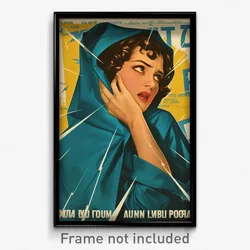 Greek Movie Poster - Woman Feeling Perplexed, Flashy Blue Cloak (Art Print)