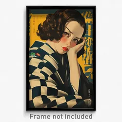 Hebrew Movie Poster - Woman Feeling Obstinate, Grizzled Checkered Kimono (Print)
