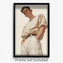 Art Poster - Boy Feeling Bewildered Wearing Outstanding White Pants (Print)
