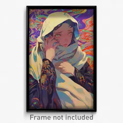 Anime Art Poster - Woman Feeling Bored Wearing Expensive White Scarf (Print)