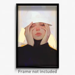 Art Poster - Woman Feeling Tired Wearing Modern White Headwear (Art Print)