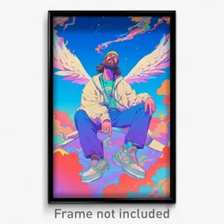 Art Poster - Man Feeling Cheerfulness Wearing Sturdy Feathered Wings (Print)