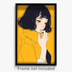 Anime Art Poster - Girl Feeling Serenity, Curvy Yellow Neckerchief (Print)