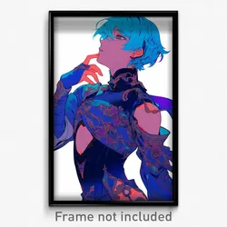 Anime Art Poster - Boy Feeling Submissive Wearing Dramatic Blue Armor (Print)
