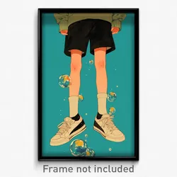 Art Poster - Boy Feeling Anxious Wearing Bubbly Shoe Dangle (Print)