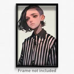 Art Poster - Boy Feeling Unhappy, Immaculate Vertical Striped Shirt (Art Print)