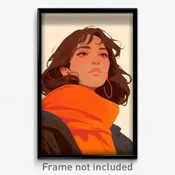 Art Poster - Woman Feeling Strong Wearing Vivid Orange Scarf (Art Print)