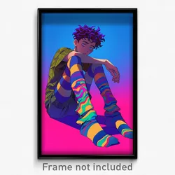 Art Poster - Boy Feeling Lonely Wearing Multicolored Striped Legwear (Art Print)