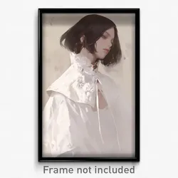 Anime Art Poster - Woman Feeling Vicious Wearing Feminine White Capelet (Print)