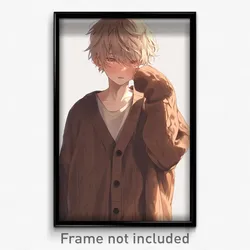 Art Poster - Boy Feeling Bitter Sweetness, Bumpy Brown Cardigan (Art Print)