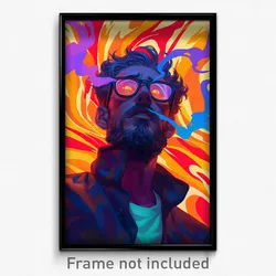 Art Poster - Man Feeling Satisfaction, Sturdy Black Framed Eyewear (Art Print)