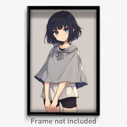 Anime Art Poster - Girl Feeling Outrage Wearing Worldly Grey Capelet (Print)