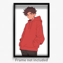 Anime Art Poster - Man Feeling Obstinate Wearing Outstanding Red Hoodie (Print)