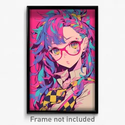 Anime Art Poster - Girl Feeling Attentiveness, Rundown Checkered Necktie (Print)