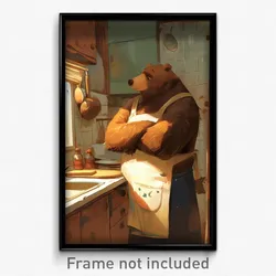 Art Poster - Bear Feeling Stuck Wearing Naive Apron