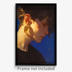 Art Poster - Boy Feeling Uncertainty Wearing Strong Gold Earrings (Print)