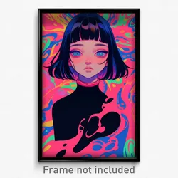 Art Poster - Girl Feeling Sentimentality Wearing Thin Pink Collar (Print)