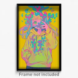 Anime Art Poster - Girl Feeling Demoralized Wearing Gray Yellow Hoodie (Print)