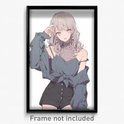 Anime Art Poster - Girl Feeling Negative Wearing Carefree Grey Sleeves (Print)