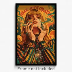 Spanish Movie Poster - Woman Feeling Enchanted, Jagged Vertical Striped Shirt