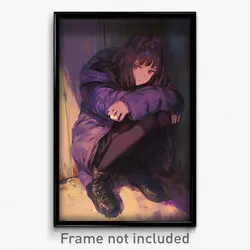 Art Poster - Girl Feeling Neglect Wearing Grizzled Purple Jacket (Print)