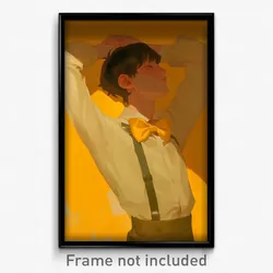 Art Poster - Boy Feeling Enthusiasm Wearing Mysterious Yellow Bowtie (Art Print)