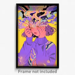 Art Poster - Woman Feeling Dazed Wearing Fancy Purple Sweater (Art Print)