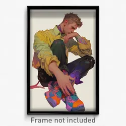 Art Poster - Men Feeling Calm Wearing Inexpensive Multicolored Footwear