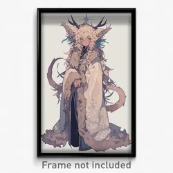 Anime Art Poster - Boy Feeling Enchanted Wearing Thick Fur Trimmed Dress (Print)