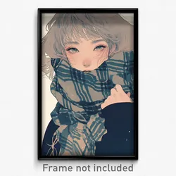 Anime Art Poster - Girl Feeling Trust Wearing Illustrious Grey Scarf (Print)