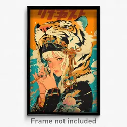 Russian Movie Poster - Girl Feeling Amusement, Quizzical Tiger Costume (Print)