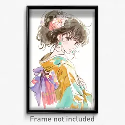 Anime Art Poster - Woman Feeling Gratitude Wearing Second Hand Kimono (Print)