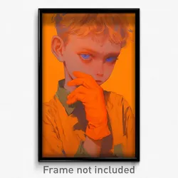 Art Poster - Boy Feeling Woe Wearing Mellow Orange Gloves (Art Print)