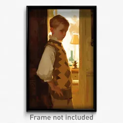 Art Poster - Boy Feeling Distracted Wearing Royal Cardigan Vest (Print)